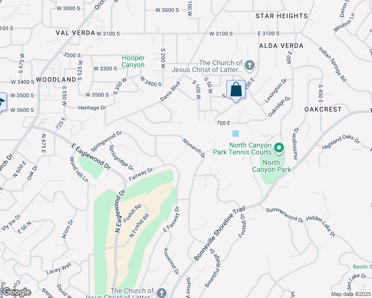 map of restaurants, bars, coffee shops, grocery stores, and more near 65 Monarch Dr in Bountiful