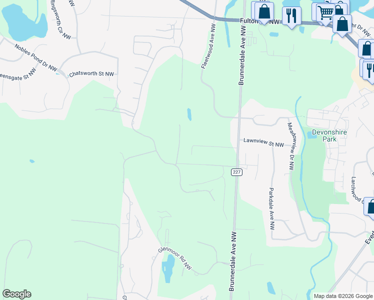 map of restaurants, bars, coffee shops, grocery stores, and more near 4633 Hilldale Street Northwest in Canton