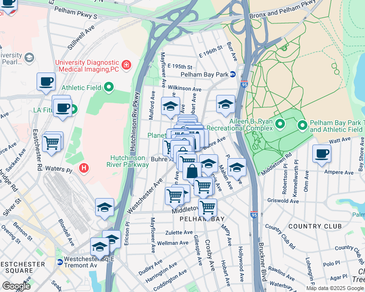 map of restaurants, bars, coffee shops, grocery stores, and more near 1827 Hobart Avenue in The Bronx