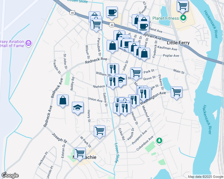 map of restaurants, bars, coffee shops, grocery stores, and more near 135 Liberty Street in Little Ferry