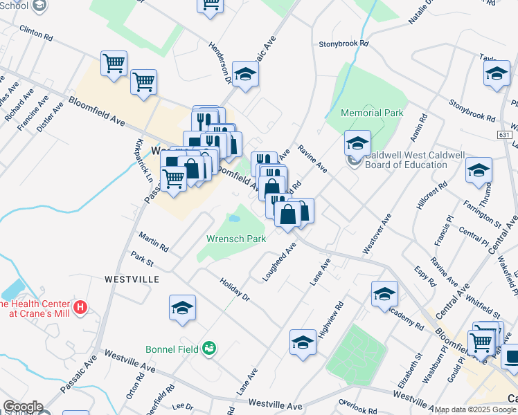 map of restaurants, bars, coffee shops, grocery stores, and more near 684 Bloomfield Avenue in West Caldwell