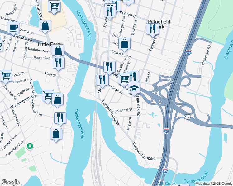 map of restaurants, bars, coffee shops, grocery stores, and more near 41 Edison Street in Ridgefield Park
