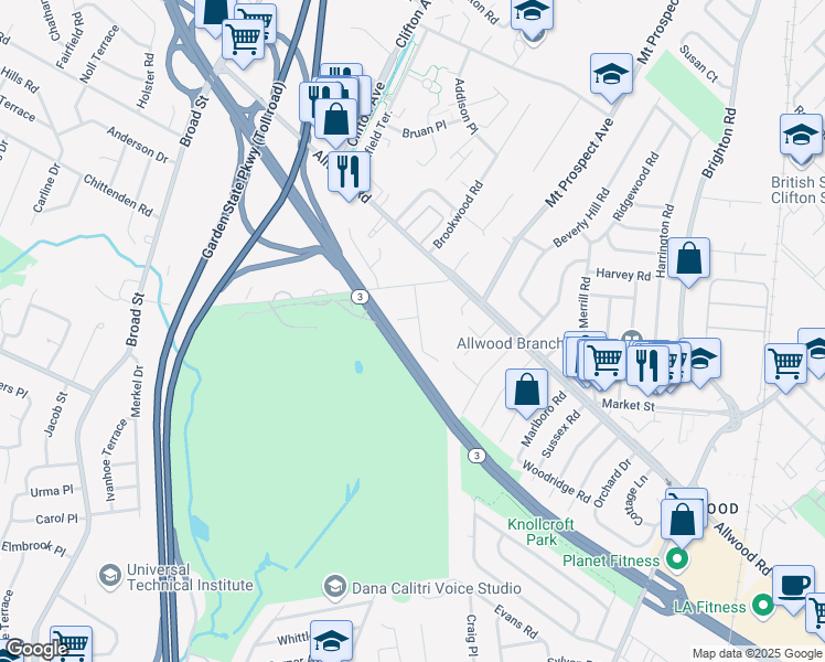 map of restaurants, bars, coffee shops, grocery stores, and more near 40 Lockwood Place in Clifton