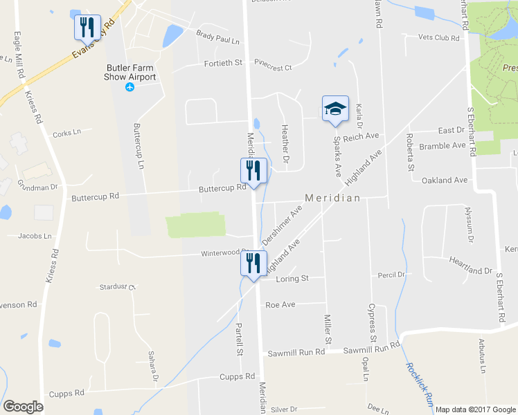 map of restaurants, bars, coffee shops, grocery stores, and more near 271 Meridian Road in Meridian