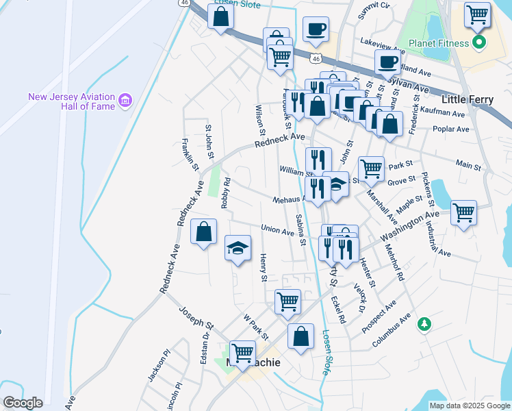 map of restaurants, bars, coffee shops, grocery stores, and more near 16 Elizabeth Court in Little Ferry