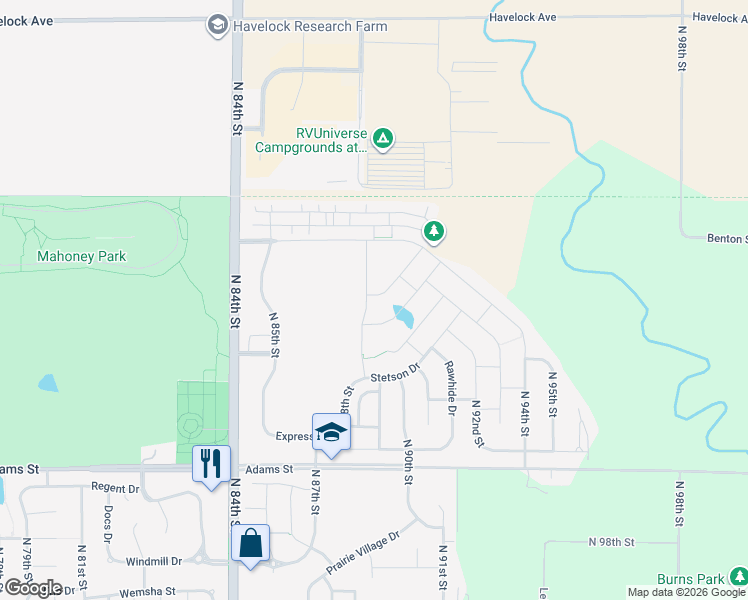 map of restaurants, bars, coffee shops, grocery stores, and more near 3442 North 89th Street in Lincoln