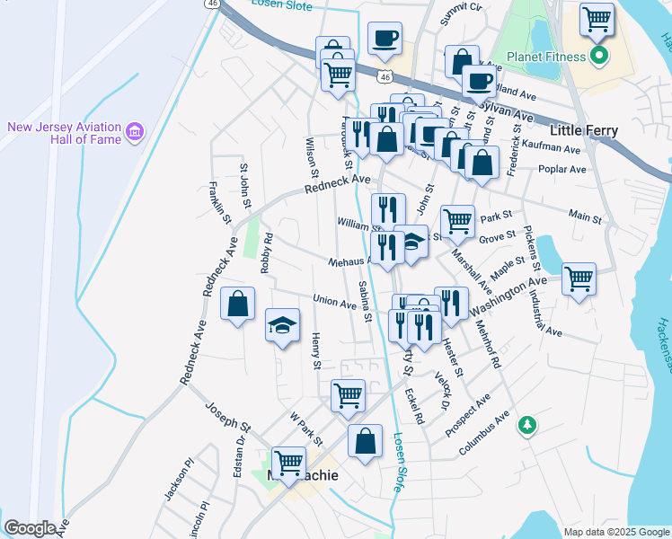 map of restaurants, bars, coffee shops, grocery stores, and more near 57 Niehaus Avenue in Little Ferry