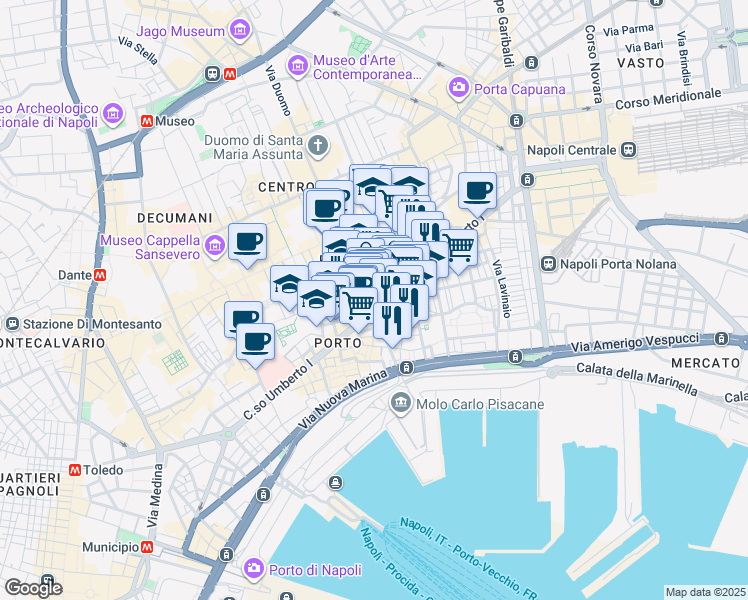 map of restaurants, bars, coffee shops, grocery stores, and more near 10 Via Ludovico Bianchini in Napoli