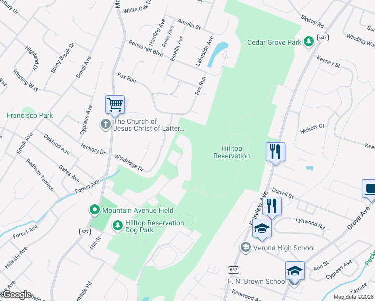 map of restaurants, bars, coffee shops, grocery stores, and more near 26 Arbor Road in North Caldwell