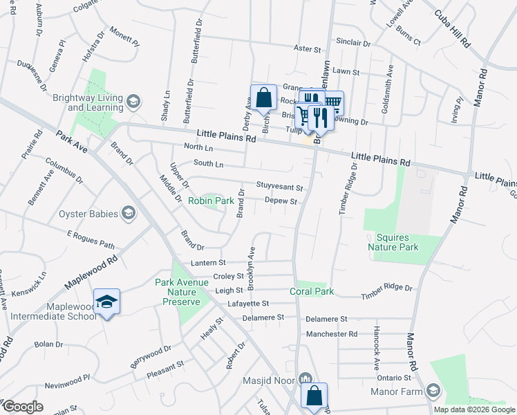 map of restaurants, bars, coffee shops, grocery stores, and more near 3 Denmark Court in Huntington