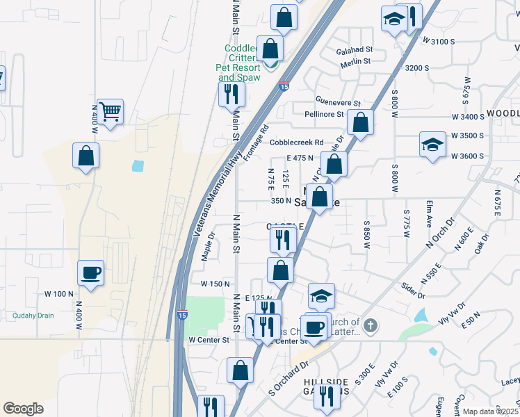 map of restaurants, bars, coffee shops, grocery stores, and more near 58 350 North in North Salt Lake