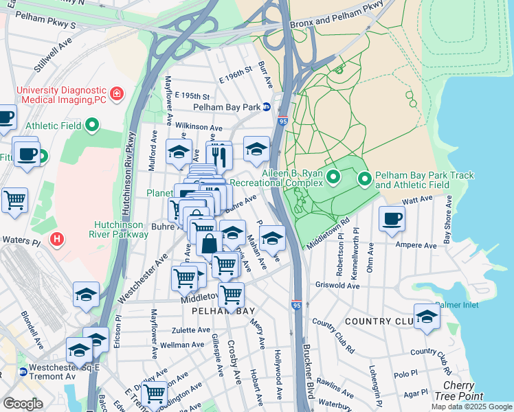 map of restaurants, bars, coffee shops, grocery stores, and more near 1750 Parkview Avenue in Bronx