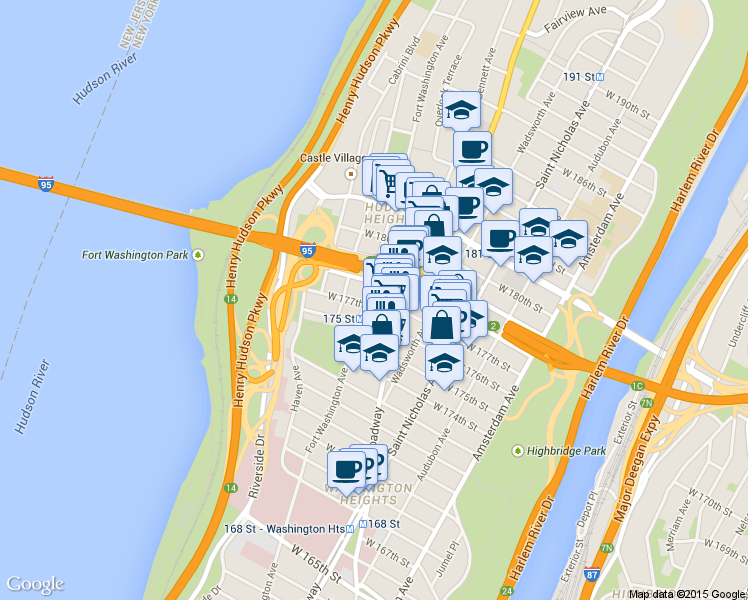 map of restaurants, bars, coffee shops, grocery stores, and more near in New York