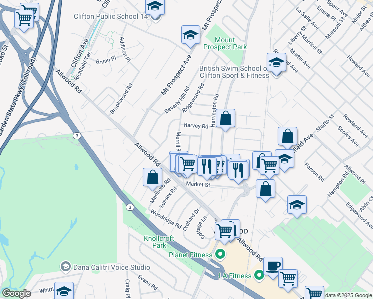 map of restaurants, bars, coffee shops, grocery stores, and more near 10 Kenter Place in Clifton