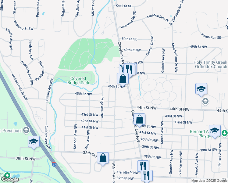 map of restaurants, bars, coffee shops, grocery stores, and more near 4509 Harrison Avenue Northwest in Canton