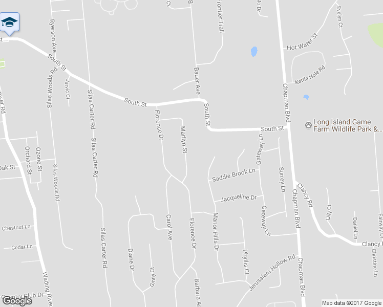 map of restaurants, bars, coffee shops, grocery stores, and more near 19 Marilyn Street in Manorville