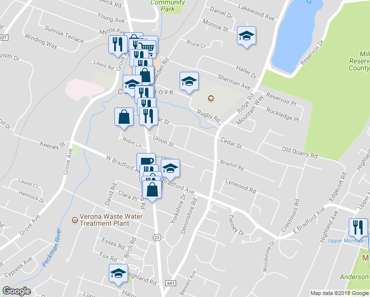 map of restaurants, bars, coffee shops, grocery stores, and more near 7 Summit Avenue in Cedar Grove