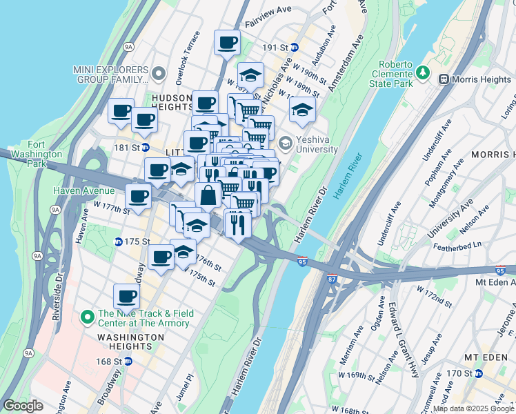 map of restaurants, bars, coffee shops, grocery stores, and more near in New York