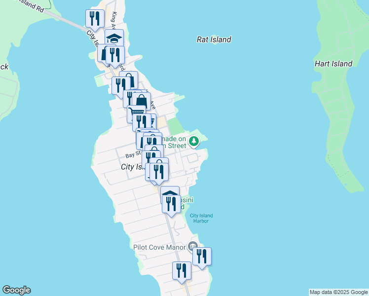 map of restaurants, bars, coffee shops, grocery stores, and more near 233 Fordham Street in The Bronx