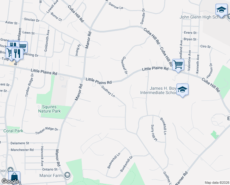 map of restaurants, bars, coffee shops, grocery stores, and more near 51 Godfrey Lane in Huntington