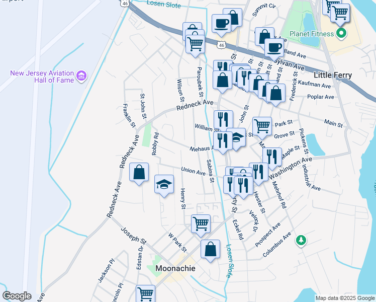 map of restaurants, bars, coffee shops, grocery stores, and more near 57 Niehaus Avenue in Little Ferry
