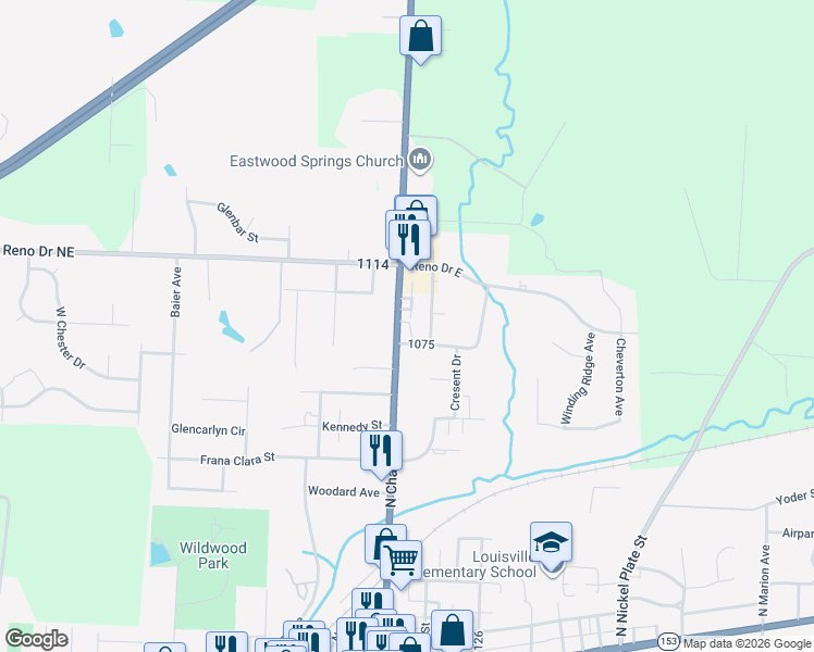 map of restaurants, bars, coffee shops, grocery stores, and more near 1275 Fairlawn Avenue in Louisville