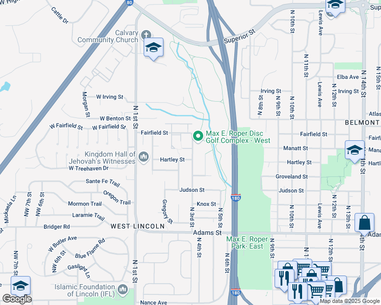 map of restaurants, bars, coffee shops, grocery stores, and more near 3610 North 3rd Street in Lincoln