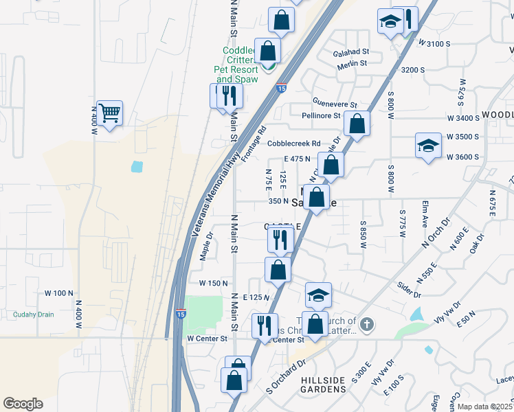 map of restaurants, bars, coffee shops, grocery stores, and more near 58 350 North in North Salt Lake