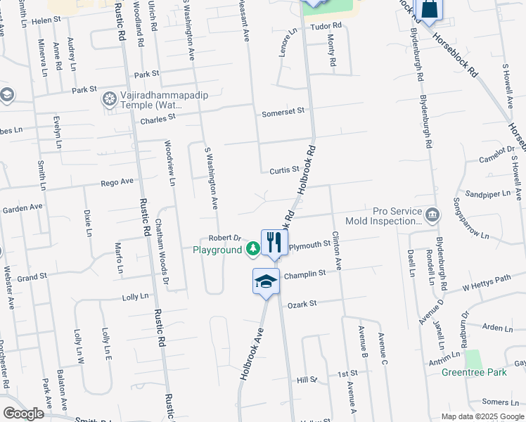 map of restaurants, bars, coffee shops, grocery stores, and more near 2 Debron Court in Centereach