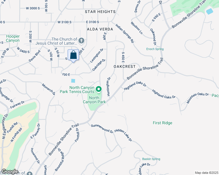 map of restaurants, bars, coffee shops, grocery stores, and more near 3777 Huntington Drive in Bountiful