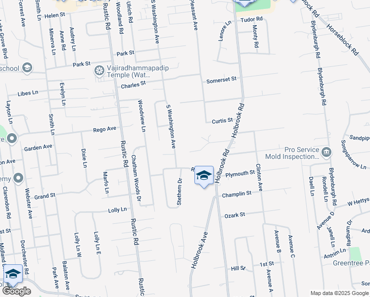 map of restaurants, bars, coffee shops, grocery stores, and more near 7 Debron Court in Centereach