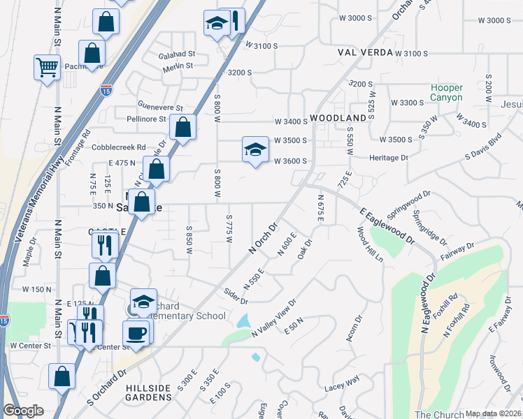 map of restaurants, bars, coffee shops, grocery stores, and more near 721 West 3800 South in Bountiful