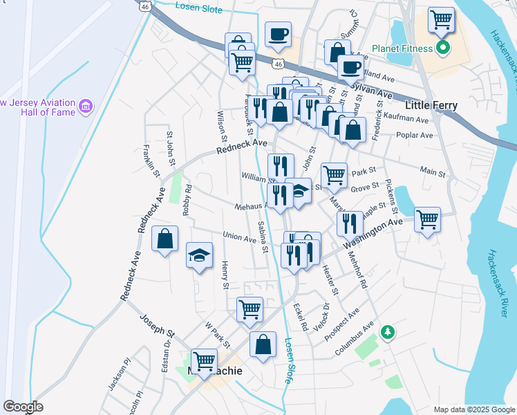 map of restaurants, bars, coffee shops, grocery stores, and more near 2 Sabina Street in Little Ferry