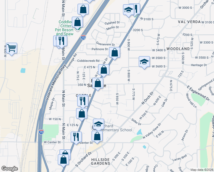 map of restaurants, bars, coffee shops, grocery stores, and more near 242 340 North in North Salt Lake