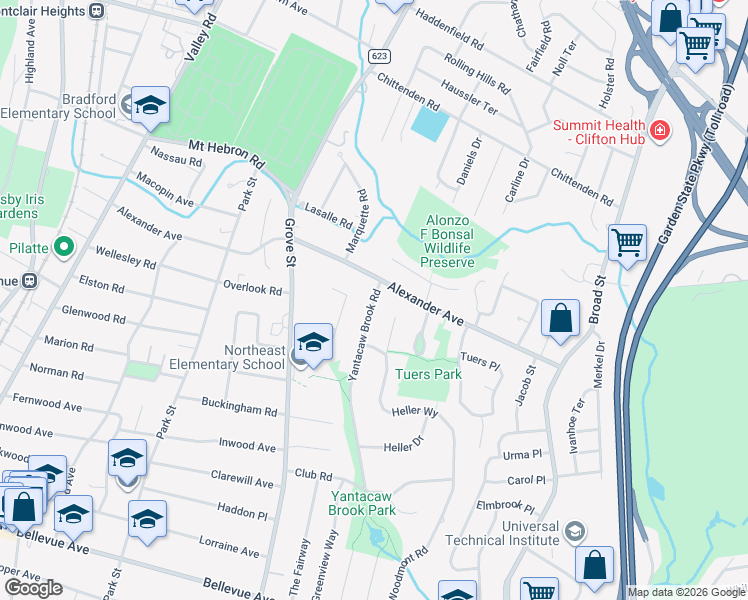 map of restaurants, bars, coffee shops, grocery stores, and more near 18 Capron Lane in Montclair