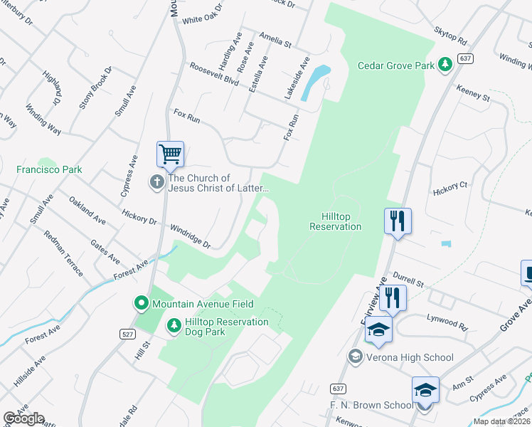 map of restaurants, bars, coffee shops, grocery stores, and more near 26 Arbor Road in North Caldwell
