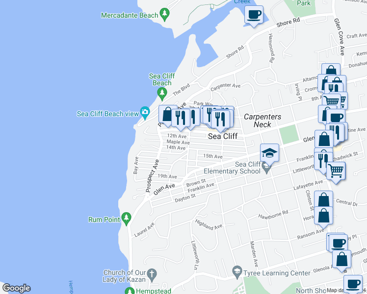 map of restaurants, bars, coffee shops, grocery stores, and more near 154 14th Avenue in Sea Cliff