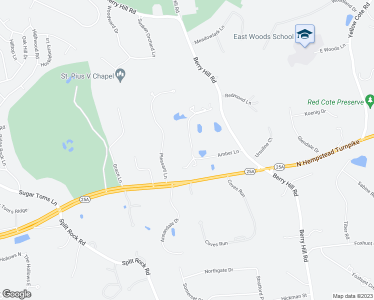 map of restaurants, bars, coffee shops, grocery stores, and more near 19 Amber Lane in Oyster Bay