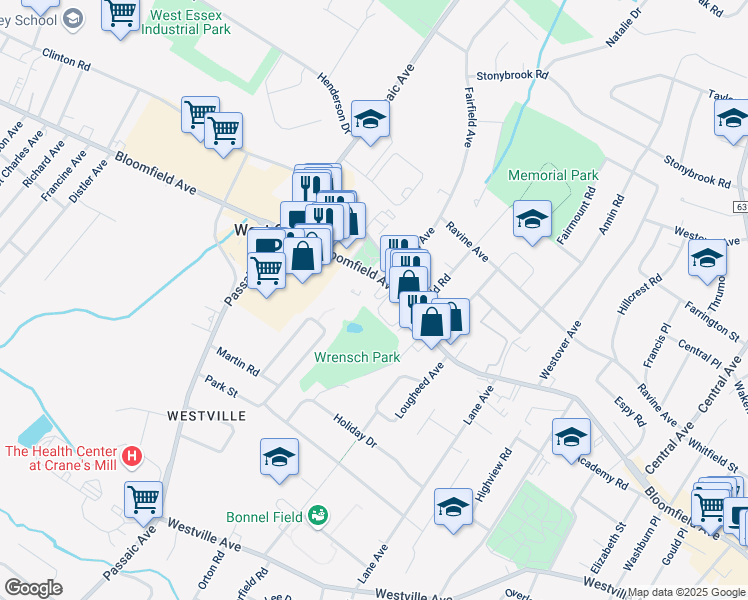 map of restaurants, bars, coffee shops, grocery stores, and more near 684 Bloomfield Avenue in West Caldwell