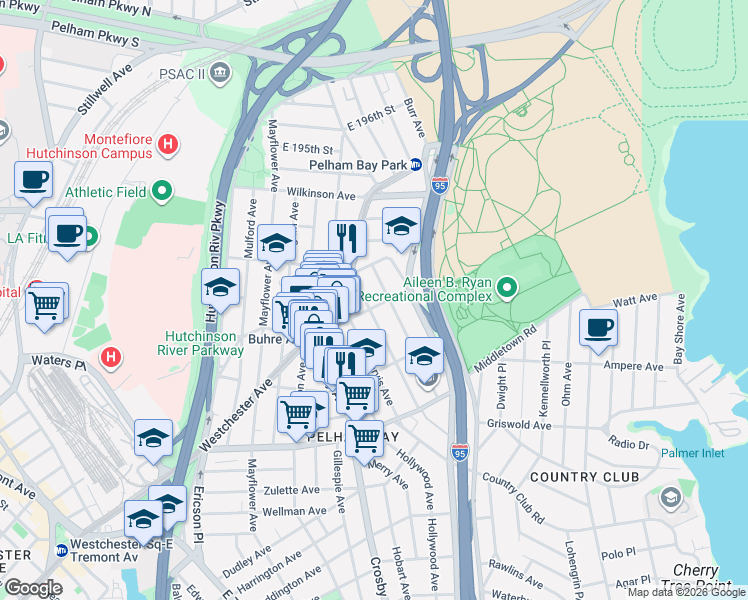 map of restaurants, bars, coffee shops, grocery stores, and more near 1803 Mahan Avenue in Bronx