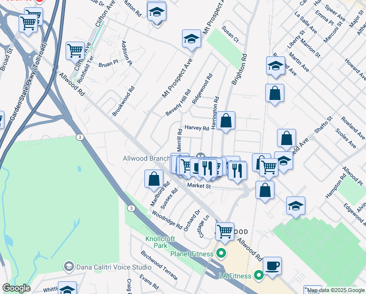 map of restaurants, bars, coffee shops, grocery stores, and more near 10 Kenter Place in Clifton
