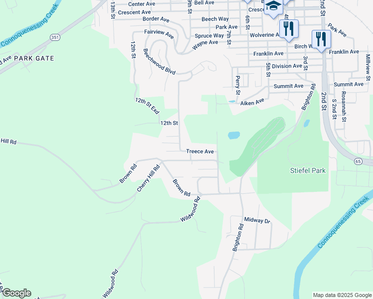map of restaurants, bars, coffee shops, grocery stores, and more near 1195 Constitution Avenue in Ellwood City