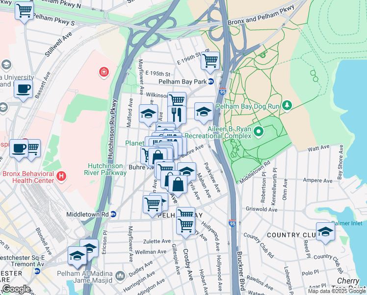 map of restaurants, bars, coffee shops, grocery stores, and more near 1803 Mahan Avenue in Bronx