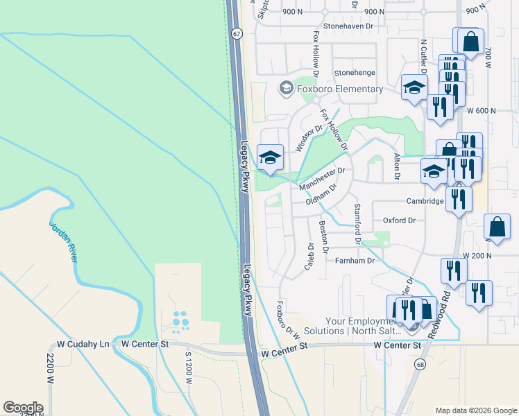 map of restaurants, bars, coffee shops, grocery stores, and more near 729 Buckingham Drive in North Salt Lake
