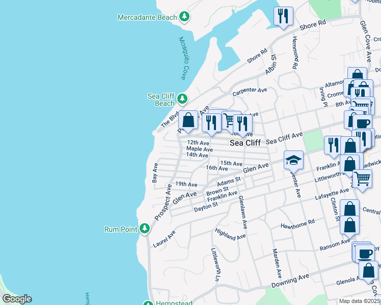 map of restaurants, bars, coffee shops, grocery stores, and more near 182 14th Ave in Sea Cliff