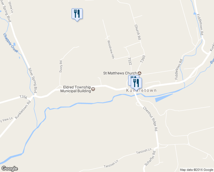 map of restaurants, bars, coffee shops, grocery stores, and more near 513 Kunkletown Road in Kunkletown