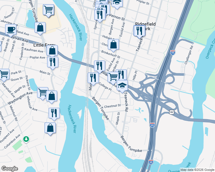 map of restaurants, bars, coffee shops, grocery stores, and more near 41 Edison Street in Ridgefield Park