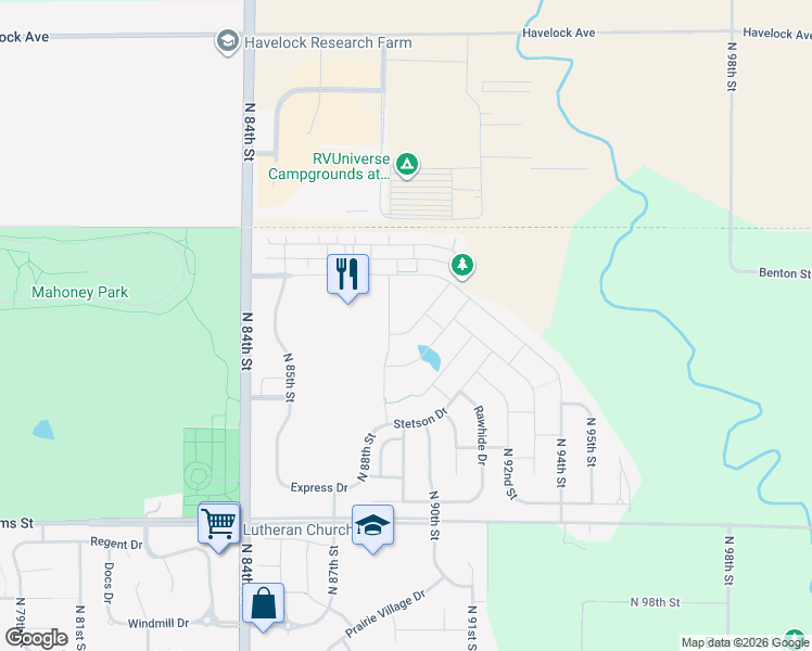 map of restaurants, bars, coffee shops, grocery stores, and more near 3442 North 89th Street in Lincoln