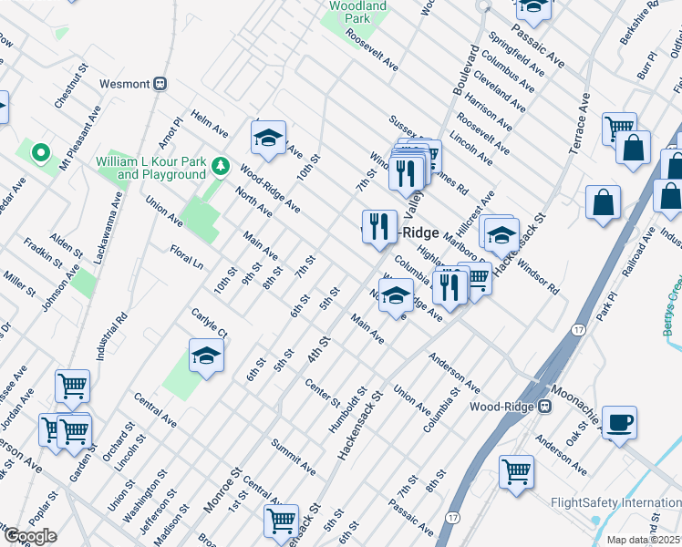 map of restaurants, bars, coffee shops, grocery stores, and more near 152 5th Street in Wood-Ridge