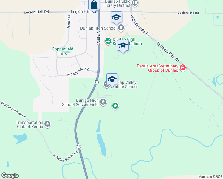 map of restaurants, bars, coffee shops, grocery stores, and more near 13120 Illinois 91 in Dunlap